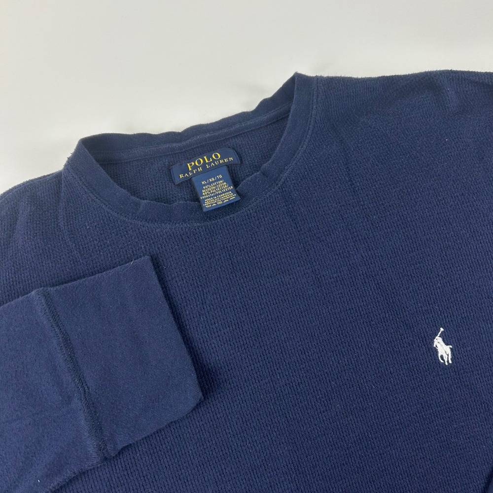 Polo Ralph Lauren Mens XL Navy Blue Waffle Knit Thermal Long Sleeve Shirt Henley